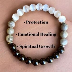 🖤🤍🩶 Natural Gemstone 8mm Bead Stretch Bracelet Protection Healing Size Large/8”